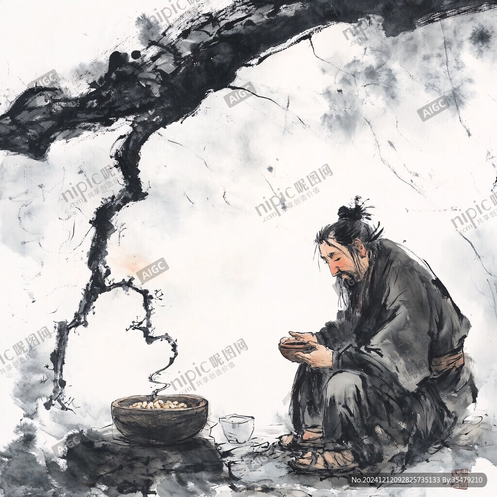 手繪古人熬藥