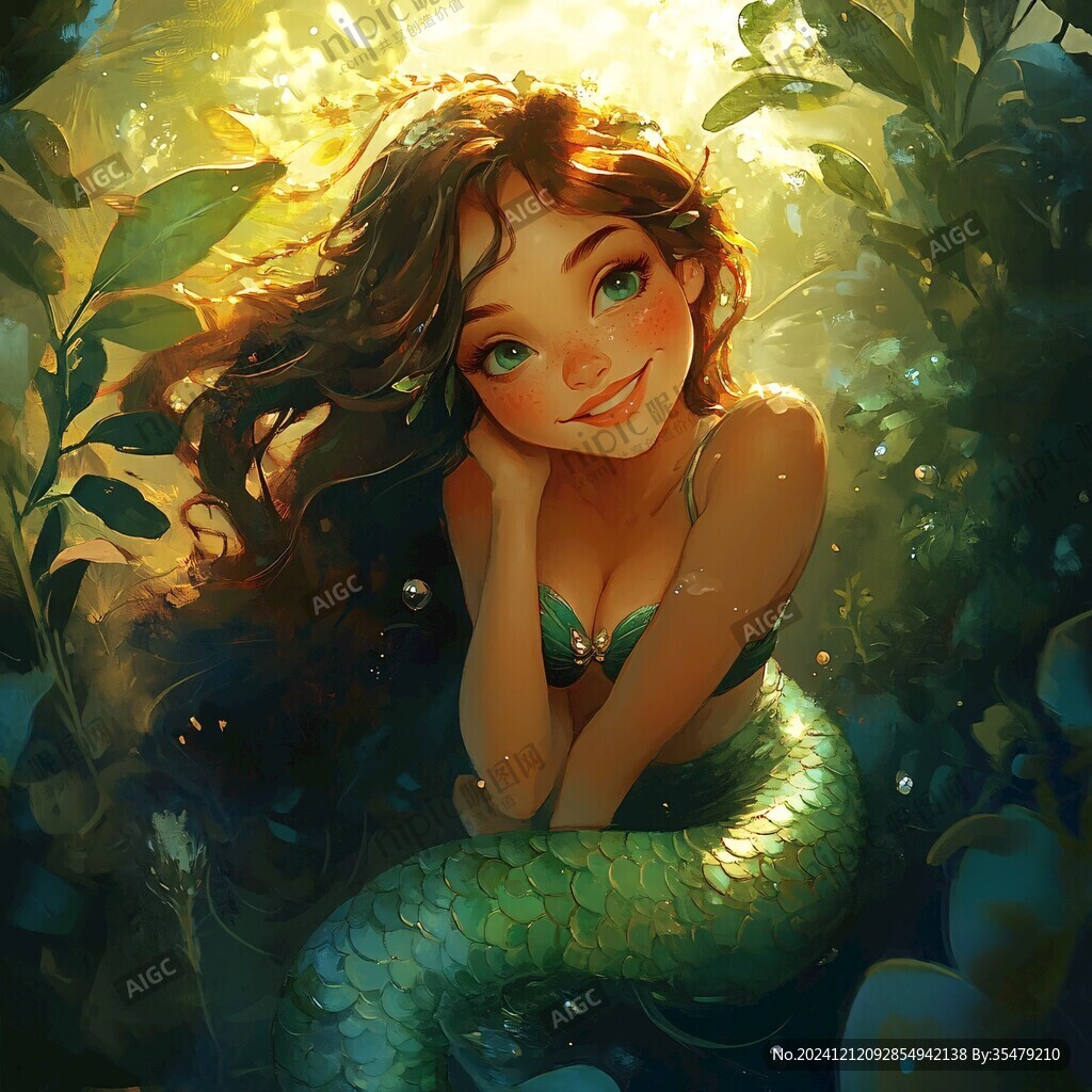 甜美美人魚插畫
