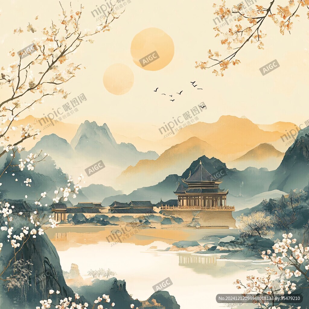 新中式樓閣皇宮山水