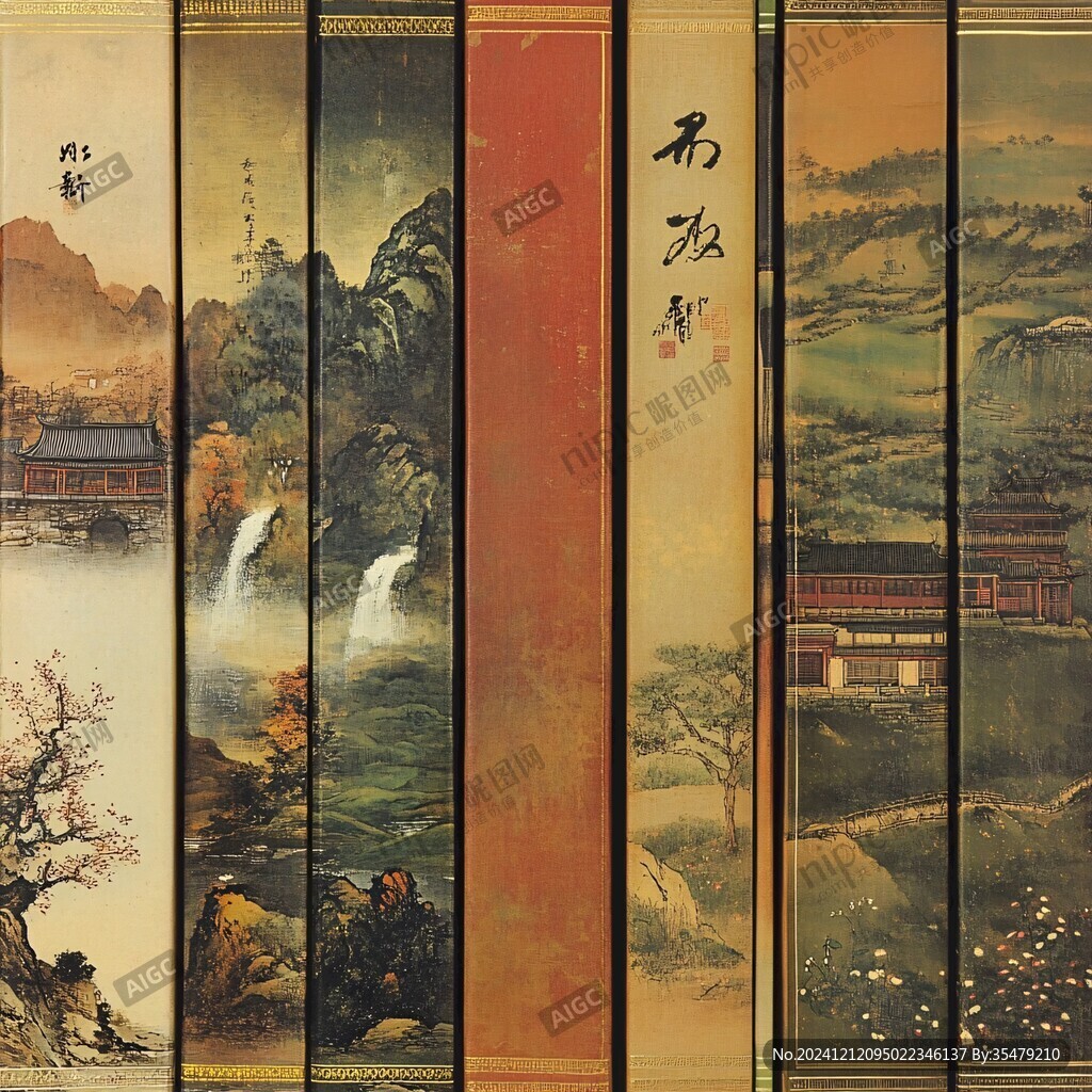 禪境墨韻油畫屏風(fēng)條屏