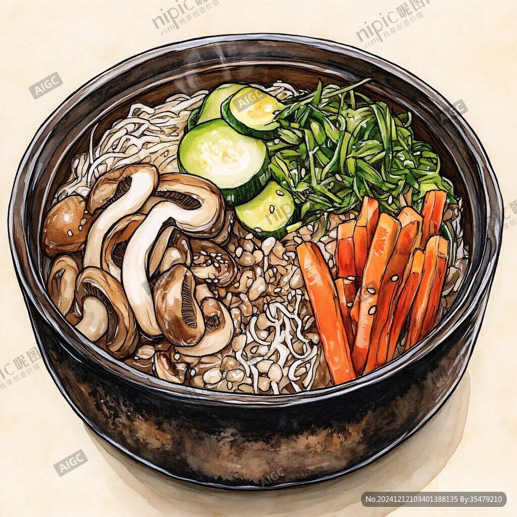 石鍋拌飯插畫