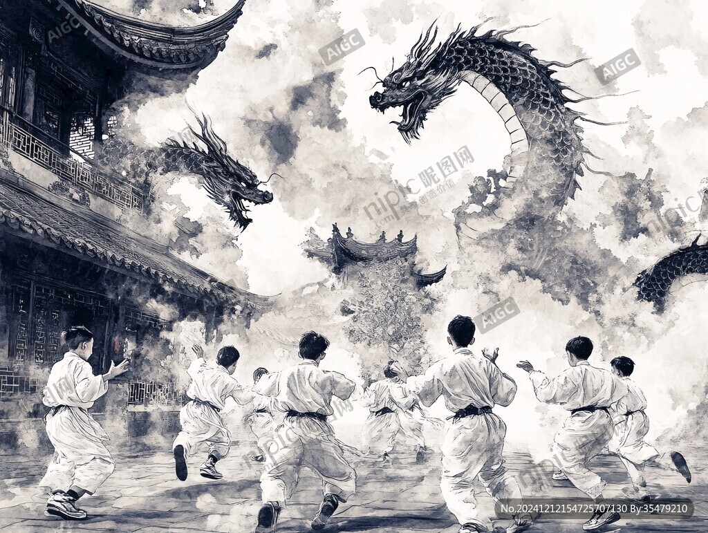 舞龍油畫