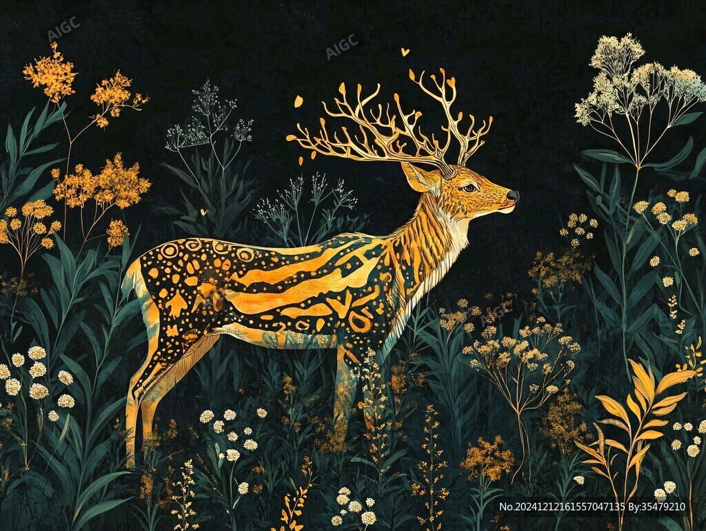 鹿與花插畫