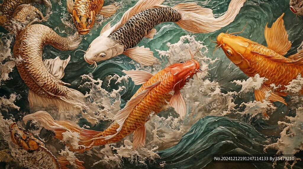 現(xiàn)代鯉魚壁畫