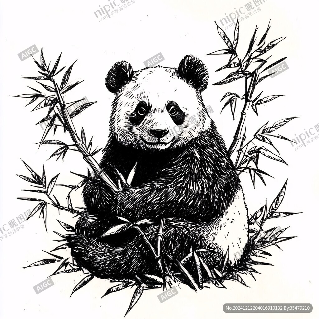 手繪插畫熊貓