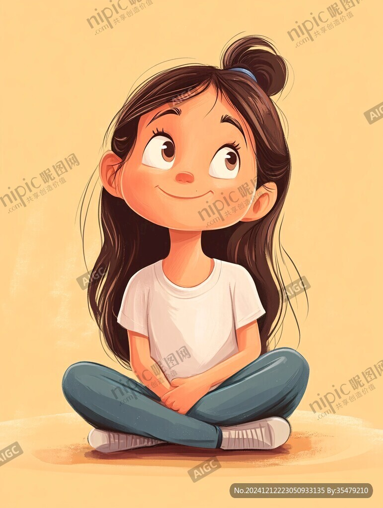 麻花辮女孩插畫