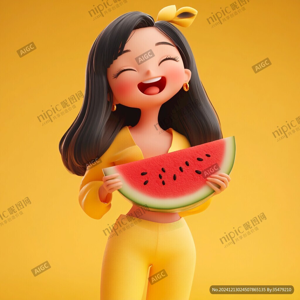 西瓜水蜜桃卡通女孩