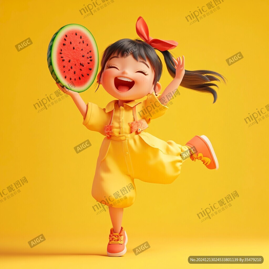 開心的抱著西瓜