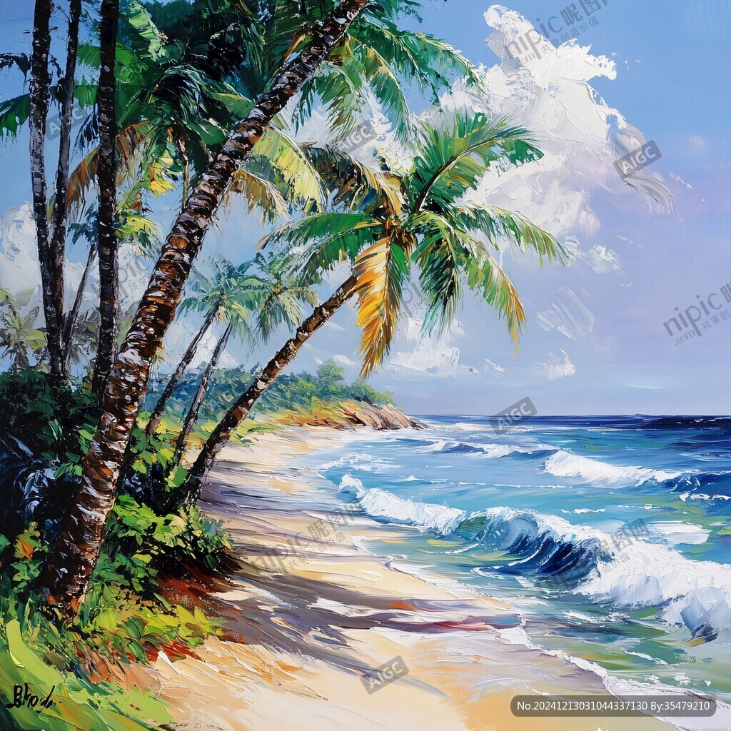 夏威夷海灘油畫