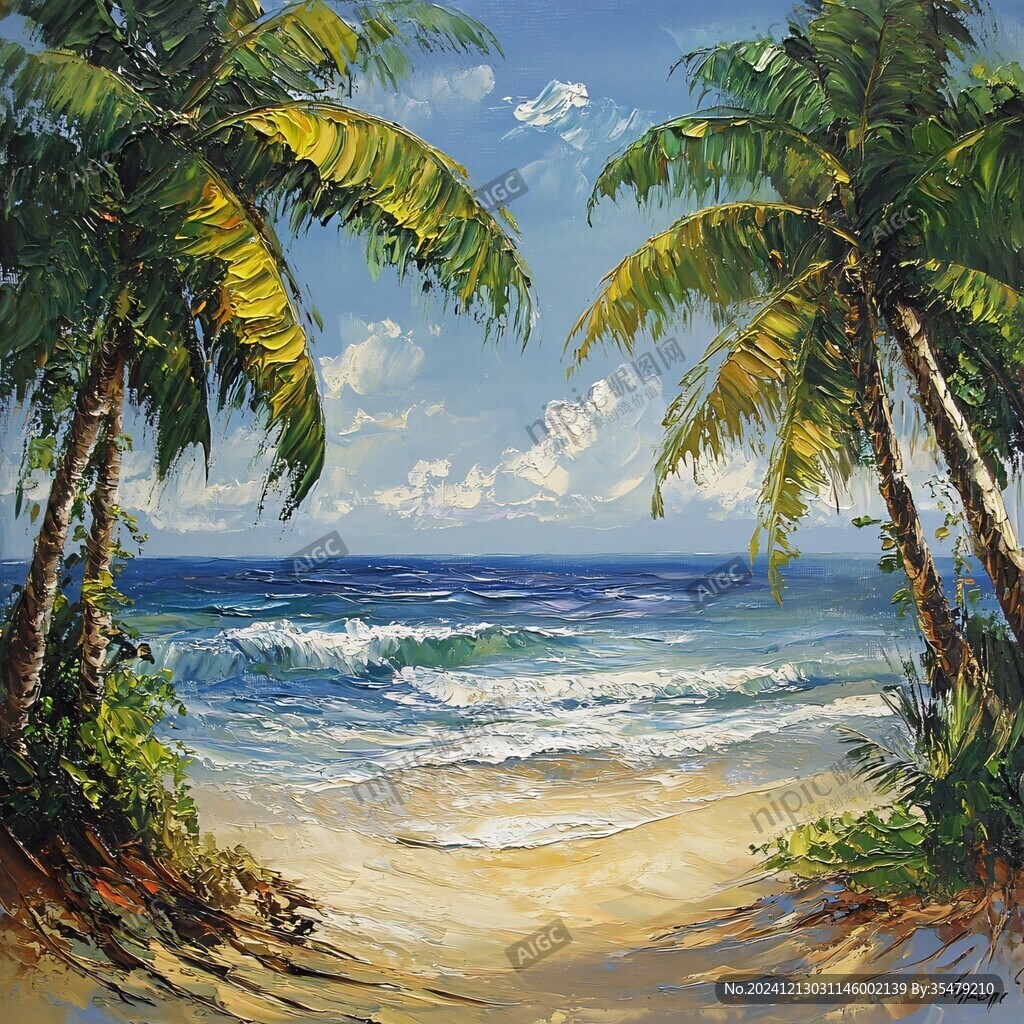夏威夷海灘油畫