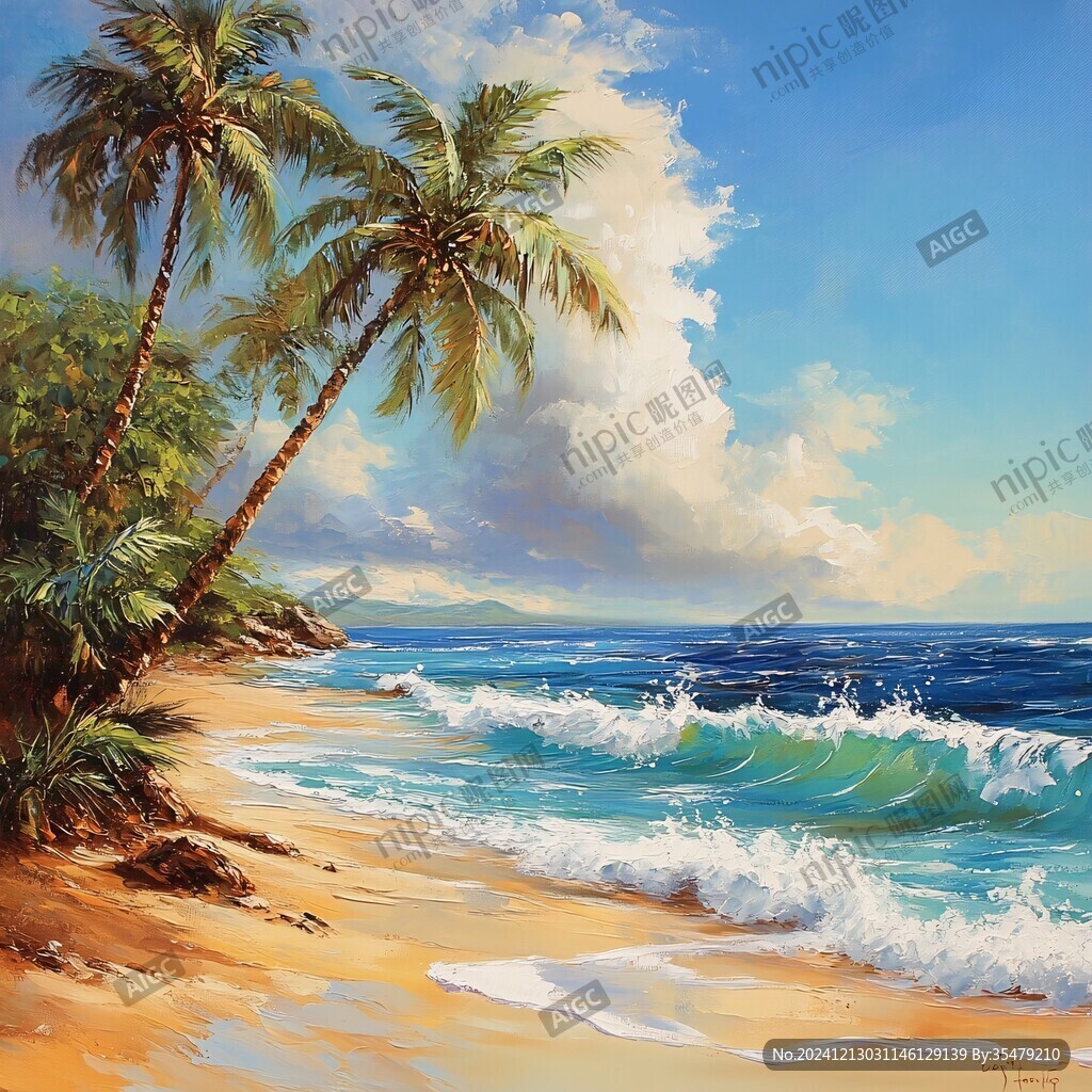 夏威夷海灘油畫