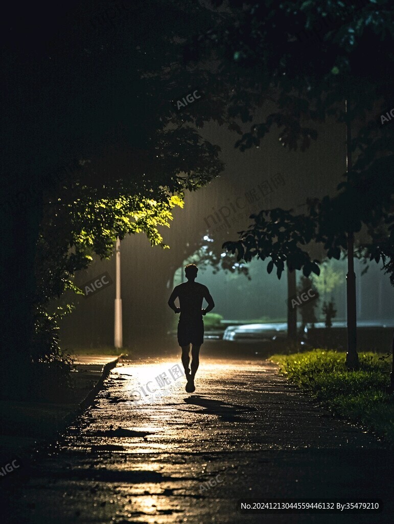 夜晚跑步的人