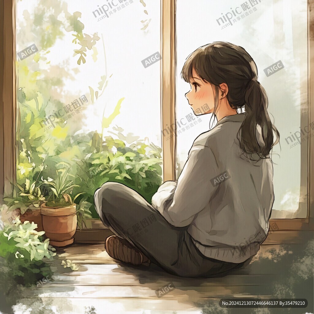 望著窗外的女生