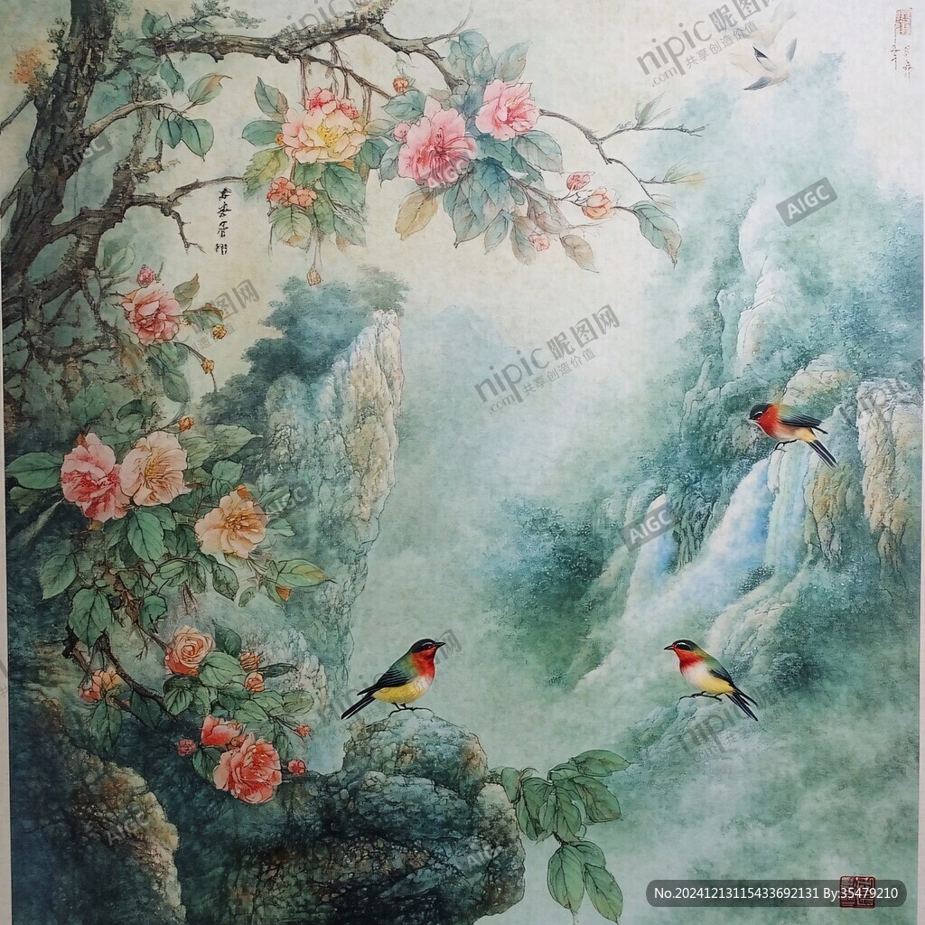 手繪工筆畫花鳥畫油畫