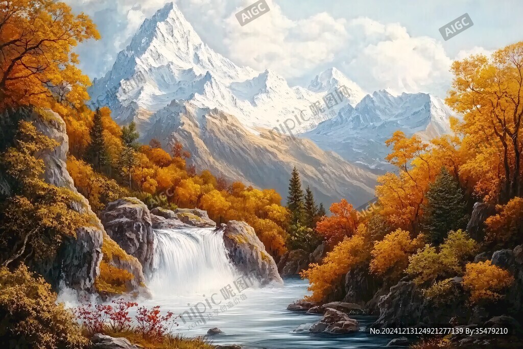 山水畫油畫手繪風(fēng)景