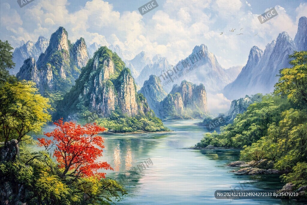 油畫山水風景