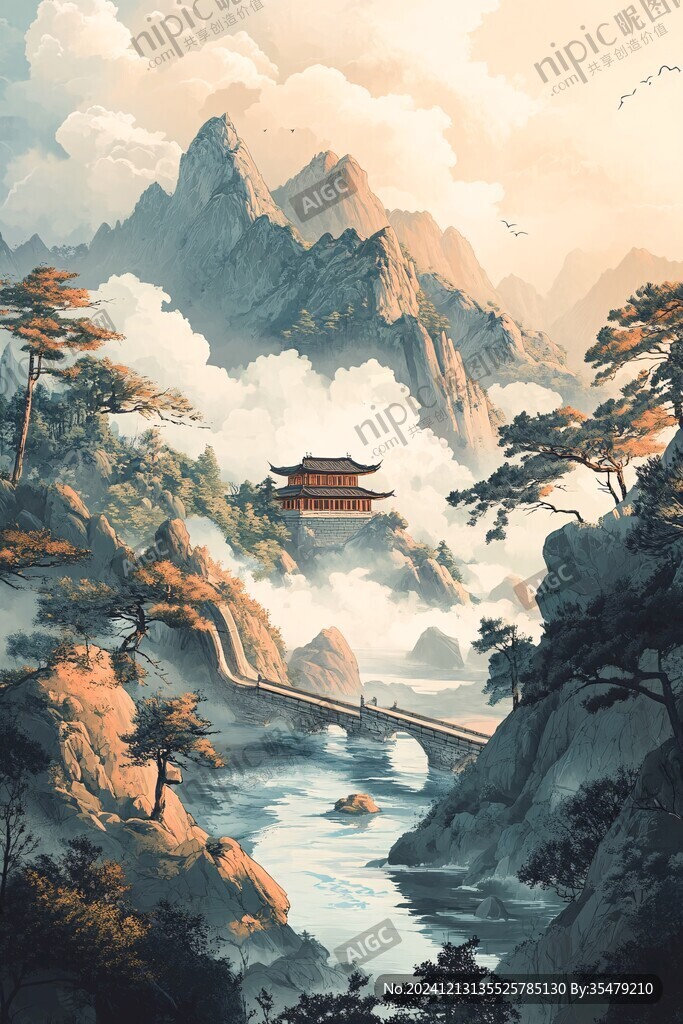 樓閣仙景插畫
