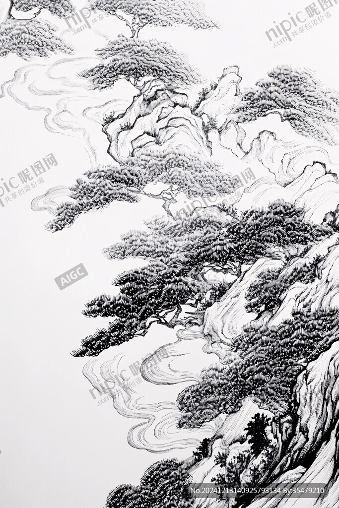 線描迎客松