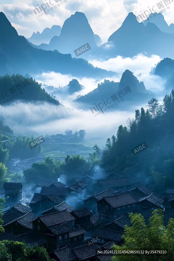 炊煙晨霧