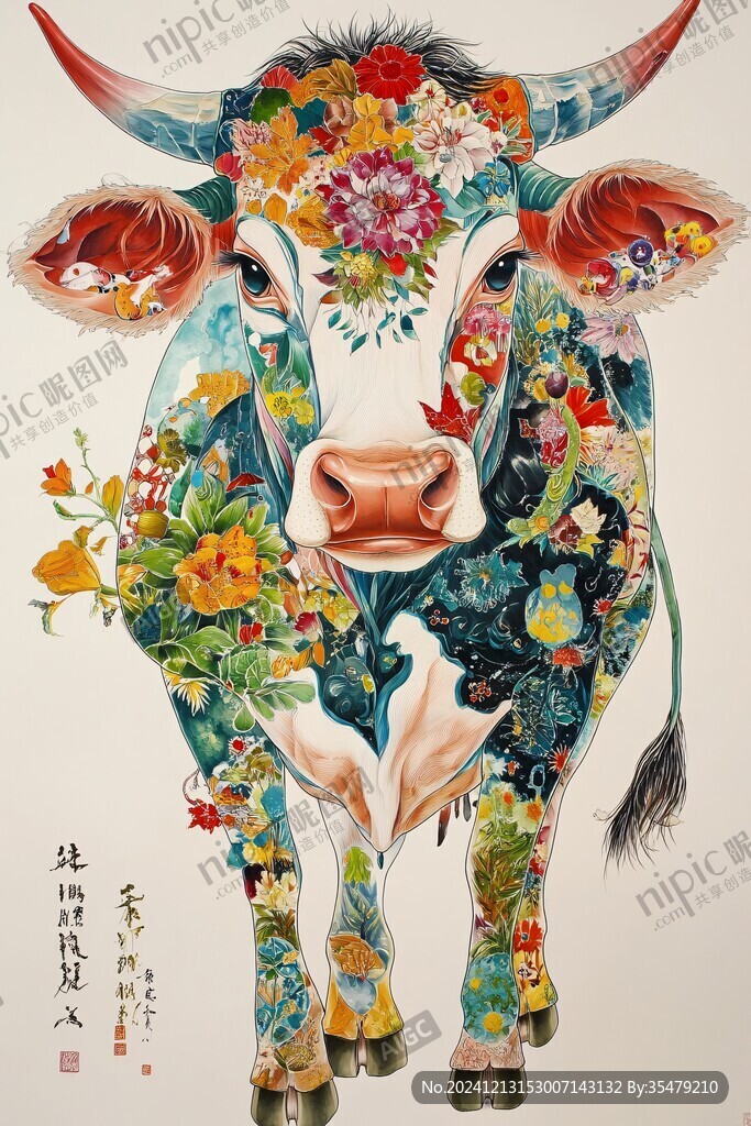 手繪30牛裝飾畫(huà)