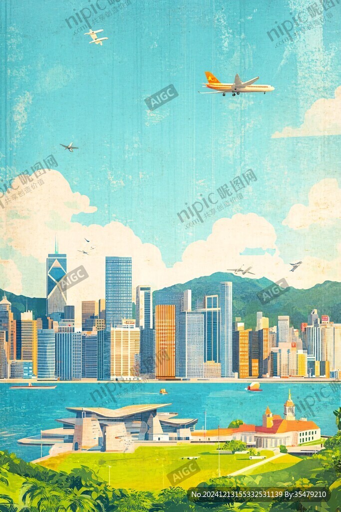 粵港澳插畫旅游海報