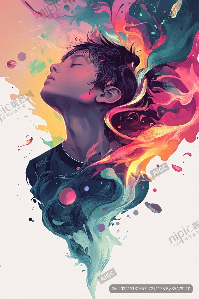 炫彩墨筆刷人物插畫