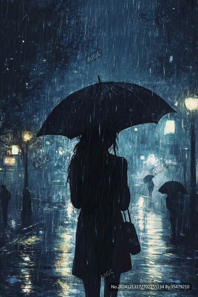夜雨趕路的女人