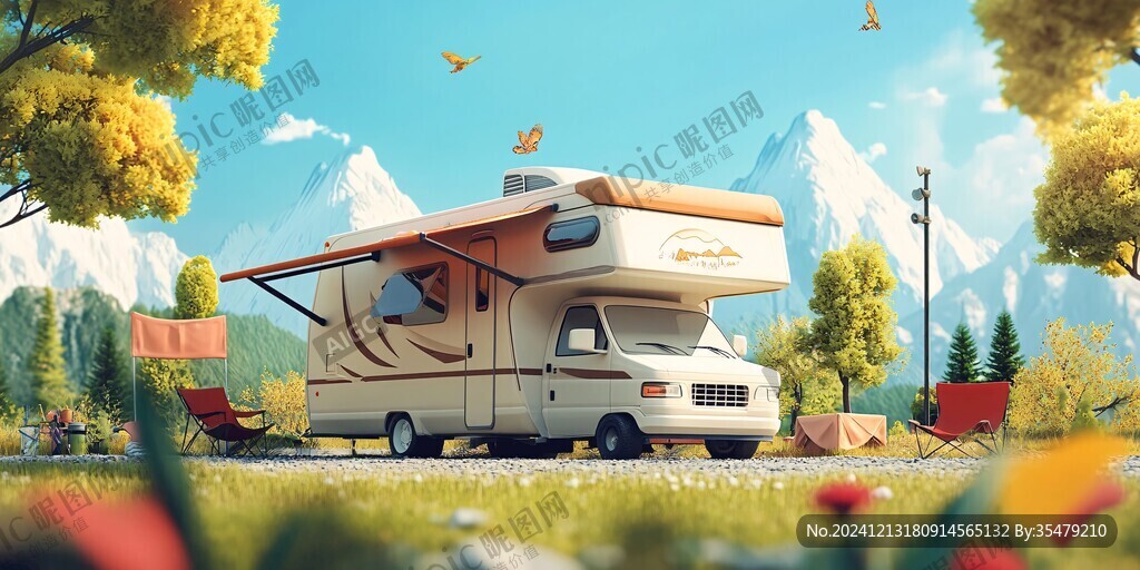 露營地房車插畫