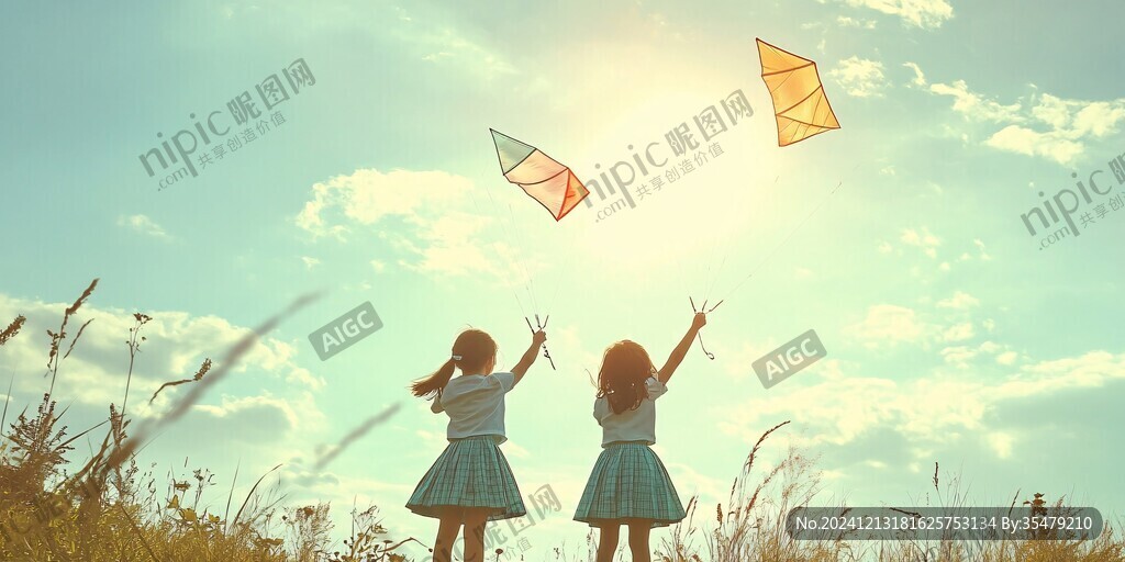 兩個(gè)女孩放風(fēng)箏