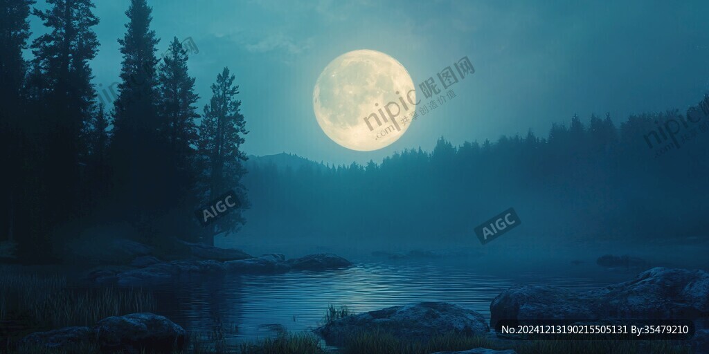 月色夜色夢幻森林背景