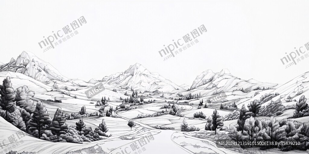 雪景鋼筆風景畫