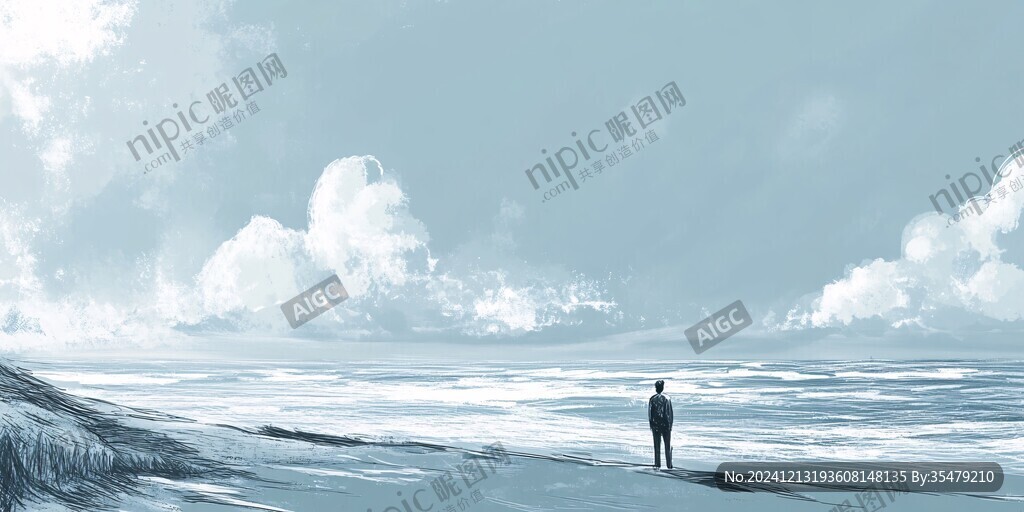 唯美海邊插畫