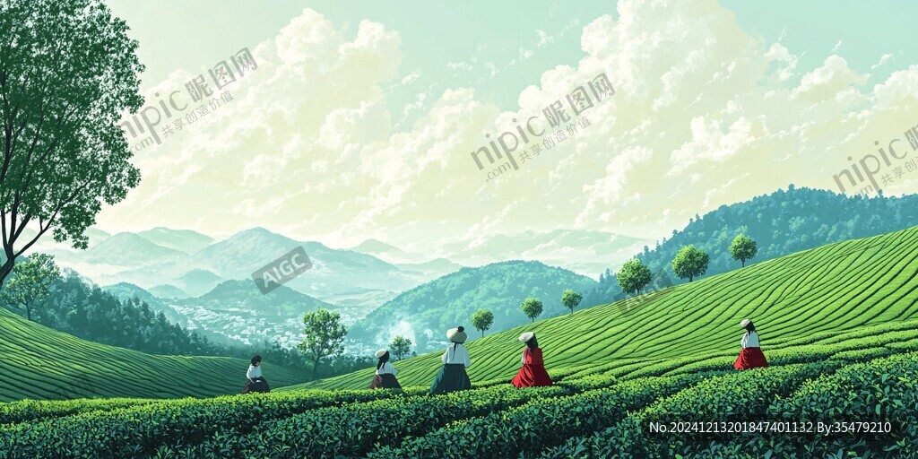 茶園風光插畫