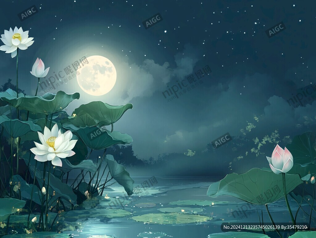 月光下的荷花