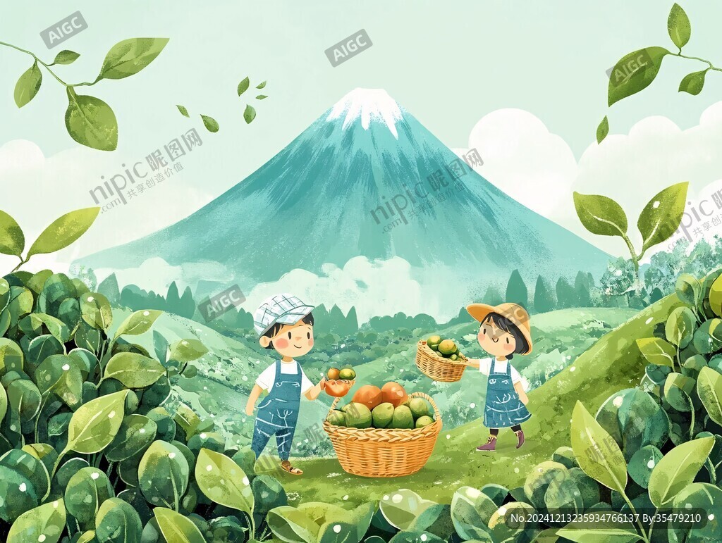 摘小青柑插畫