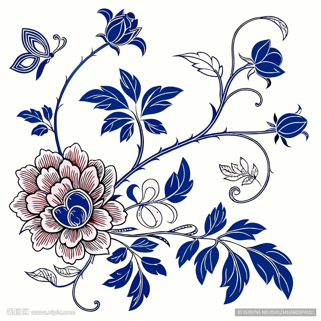 牡丹纏枝青花圖案