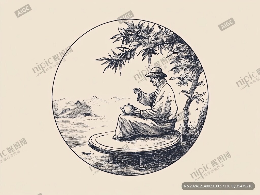 禪師制作茶葉插畫