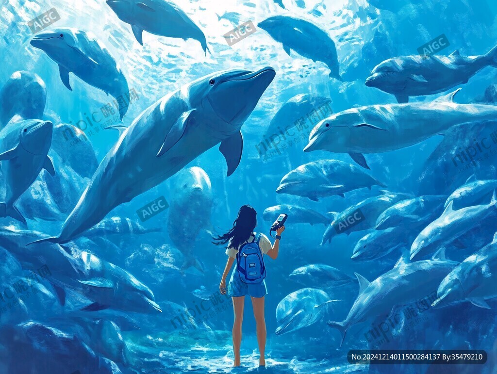 海洋館旅行插畫