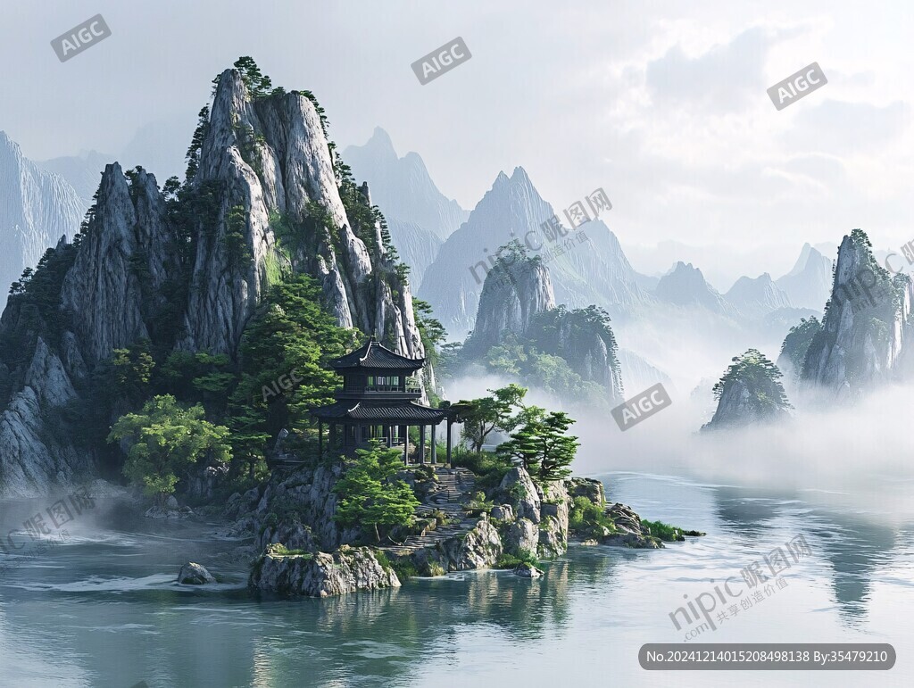 山水樓閣雅致意境風