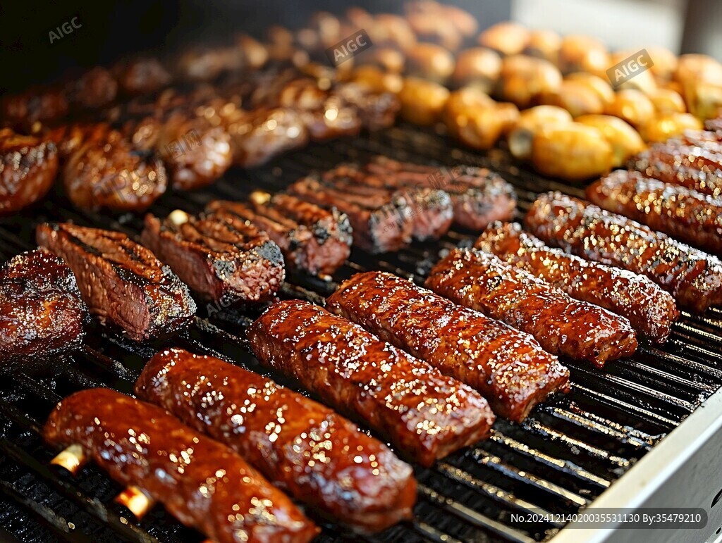 滋滋烤肉正在烤的肉