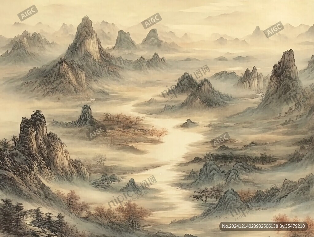 金色山水壁畫(huà)