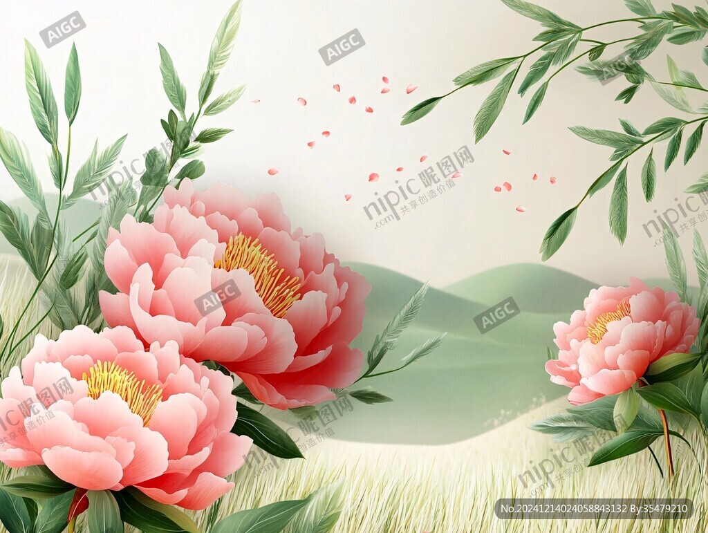立體手繪牡丹花卉