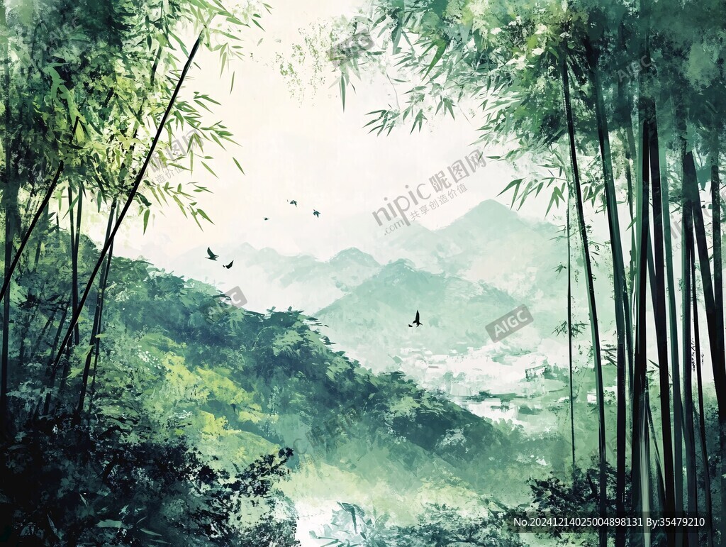 意境山水竹林裝飾畫(huà)