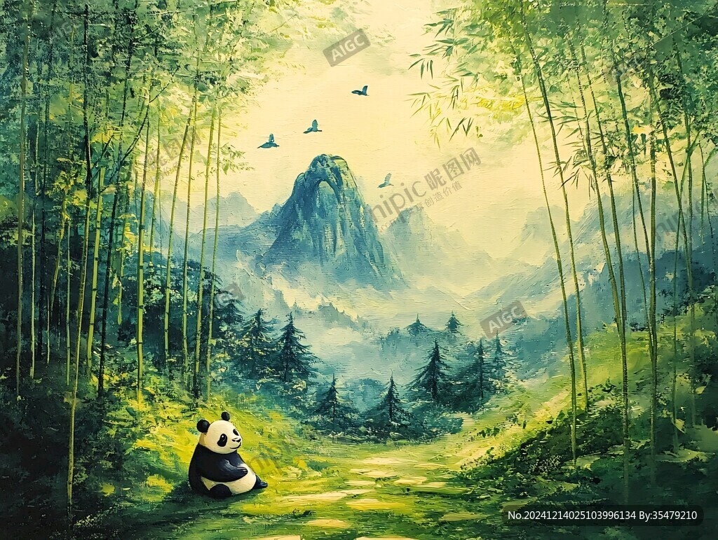 熊貓竹筍插畫