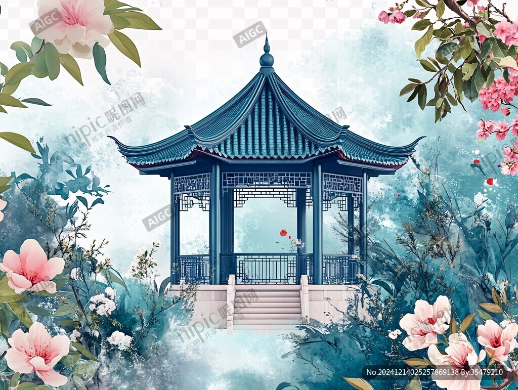 古風亭臺樓閣插畫