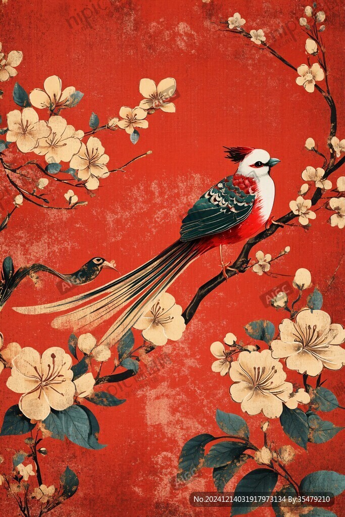 清宮插畫(huà)喜鵲登梅