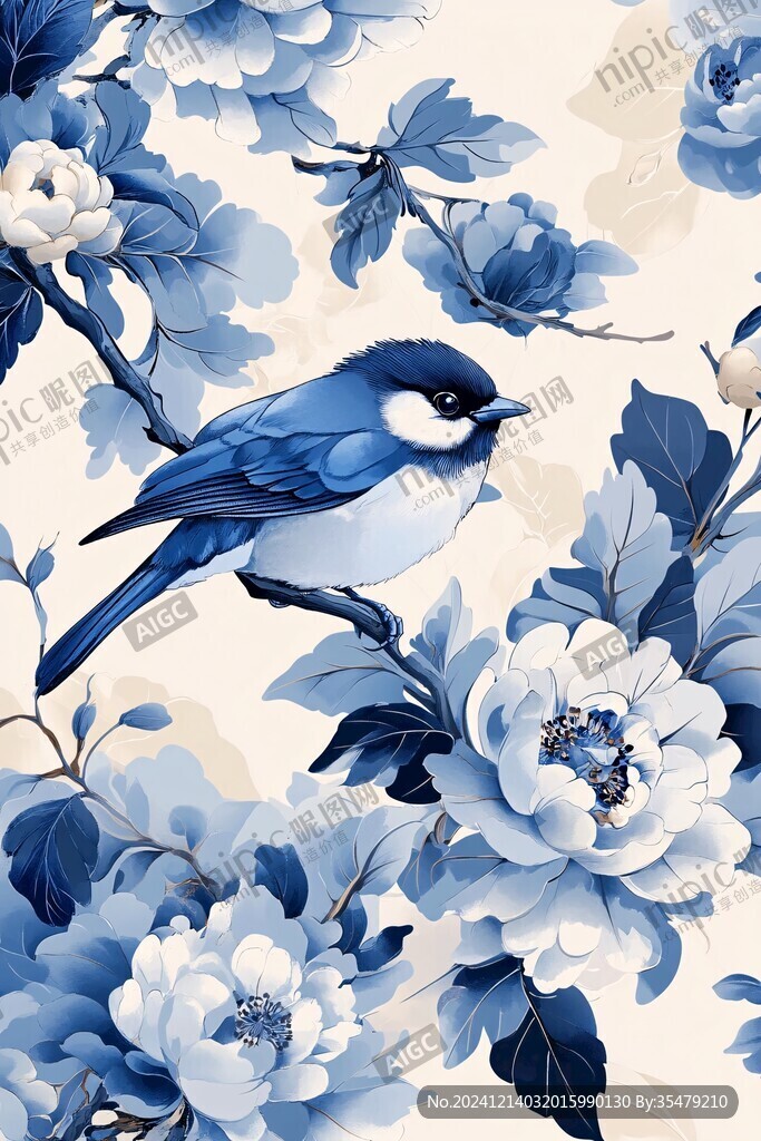 花鳥(niǎo)牡丹花鳥(niǎo)碎花