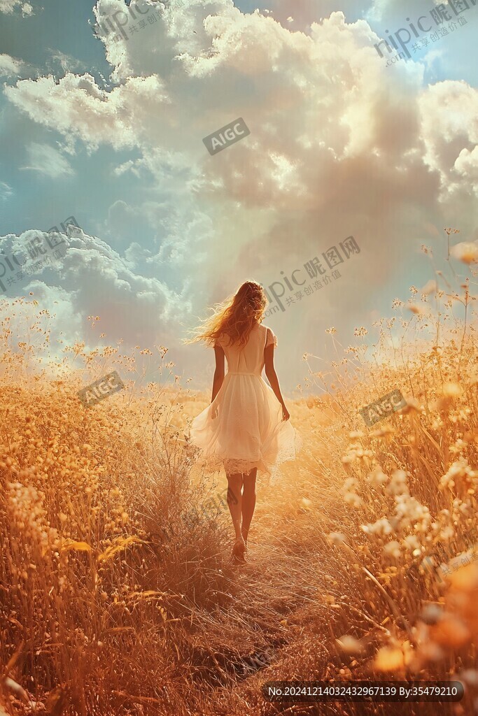 唯美花兒女神背影