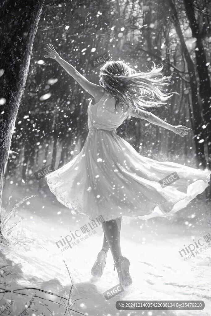 雪中美女背影