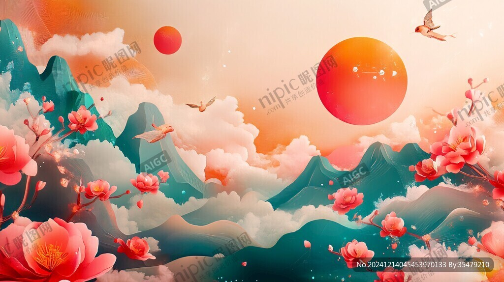 旭日東升仙鶴插畫(huà)